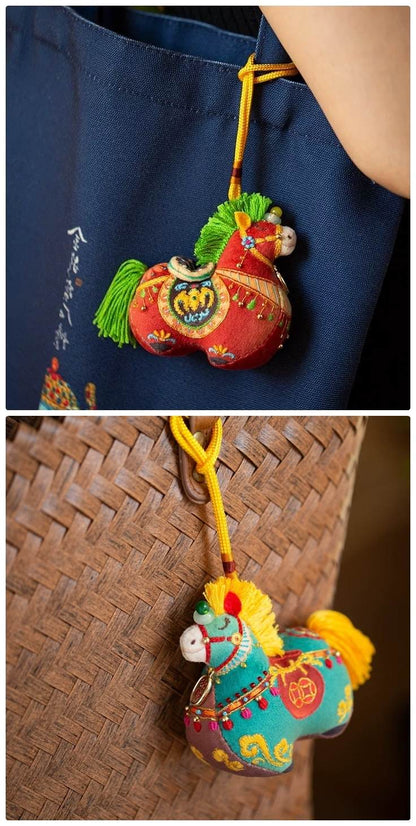 Colorful embroidered horse charm on bags