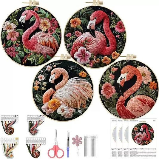 Tropical Pink Flamingo Embroidery Kit