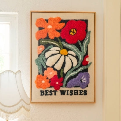 image displaying the finished Wildflower Punch Needle Kit hanging on the wall as decoration