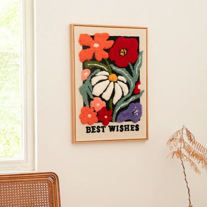 image displaying the finished Wildflower Punch Needle Kit hanging on the wall as decoration