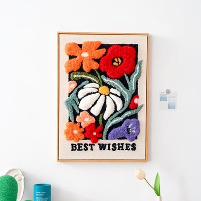 image displaying the finished Wildflower Punch Needle Kit hanging on the wall as decoration