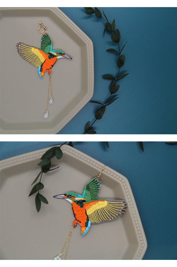 Hummingbird Hand Embroidered Earring