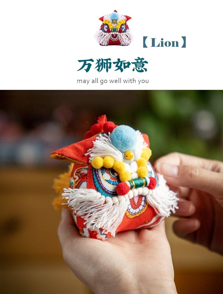 Auspicious Animals Embroidery Tiger Dragon Rabbit Lion Dolls | Gift Set