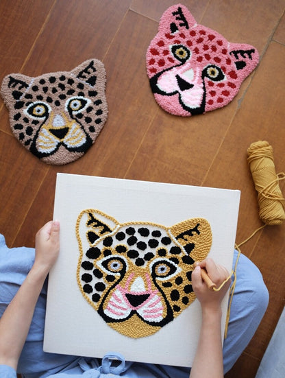 Leopard / Beginners DIY Punch Needle Kit/Handmade Jaguar Woolen Yarn Wall Hanging Tapestry Cushion Craft Adullt/Kids Start Kit Punch Needle