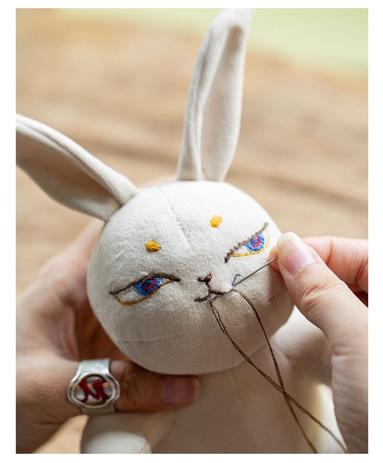 Space Rabbit | DIY Embroidery Kit Beginners Level | Handmade Asian Style Lucky Bunny Doll with Tutorial Video | Holiday Birthday Gifts