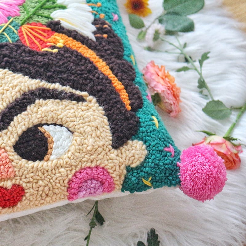 Frida Pillowcase DIY Punch Needle Kit | Yarn Embroidery