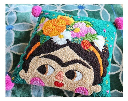 Frida Pillowcase DIY Punch Needle Kit | Yarn Embroidery