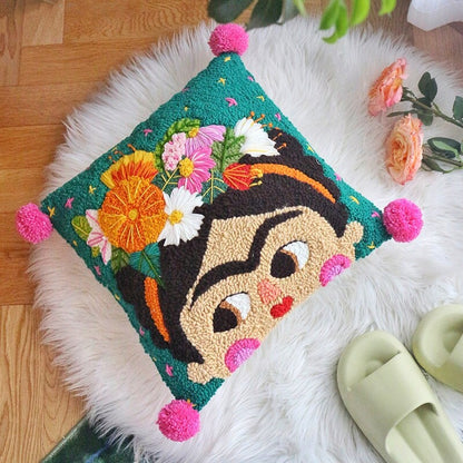 Frida Pillowcase DIY Punch Needle Kit | Yarn Embroidery