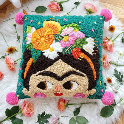 Frida Pillowcase DIY Punch Needle Kit | Yarn Embroidery