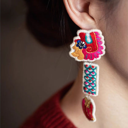 Dragon Earrings Hand Embroidered