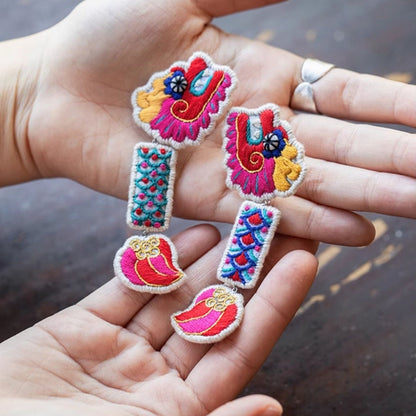 Dragon Earrings Hand Embroidered