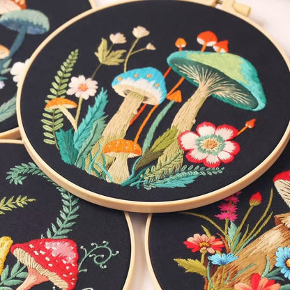 close up the finished Mushroom DIY Hand Embroidery Kits