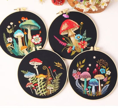 image displaying the embroidered Mushroom DIY Hand Embroidery Kits