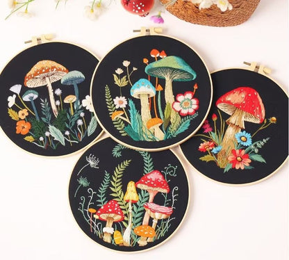 image displaying the embroidered Mushroom DIY Hand Embroidery Kits