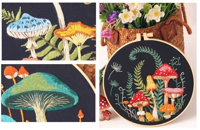 close up the embroidered Mushroom DIY Hand Embroidery Kit