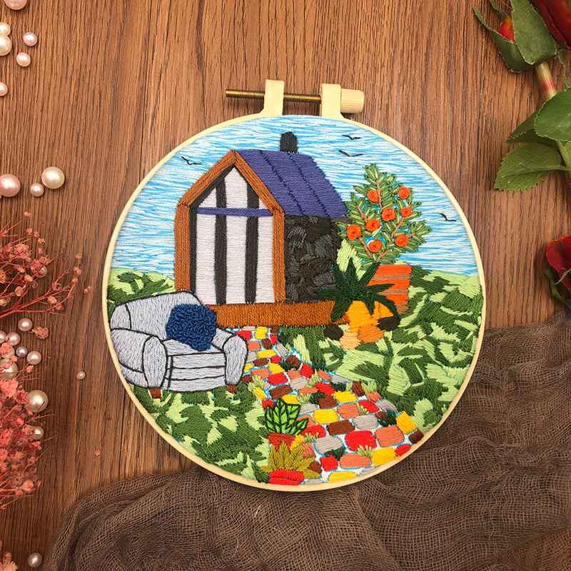 House and Cat Beginner Embroidery Kit